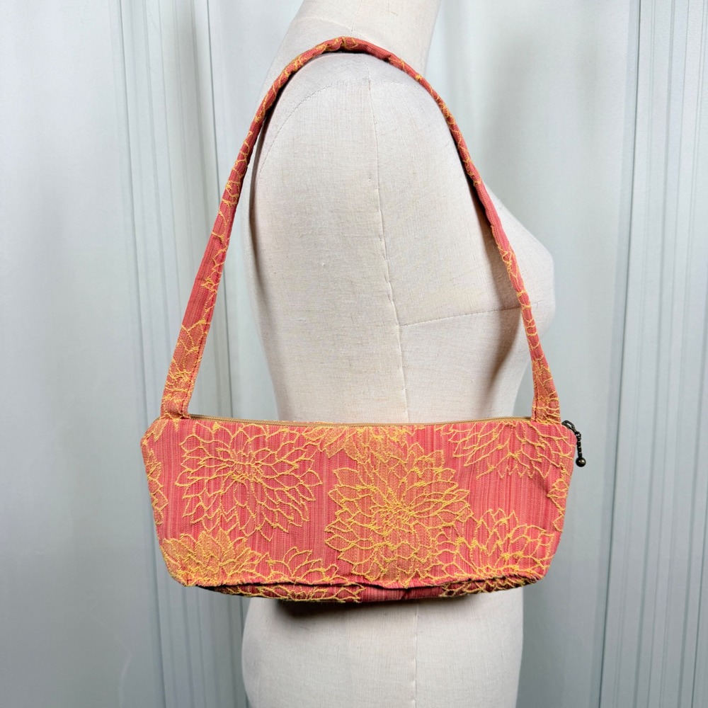 Vintage Y2K Maruca Jacquard Tapestry Shoulder Bag Coral & Yellow Floral Purse